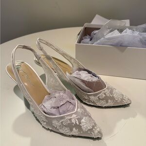 Betsey Johnson White Lace Slingback Heels